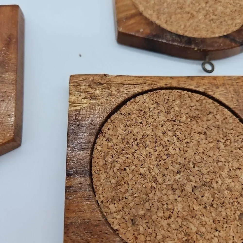 Vintage Handcarved Wooden Coaster Set of 10 Coasters In Box- Thailand